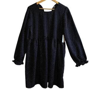 BP Nordstrom Baby Doll Dress Black Ditsy Dot White Stars Large NWT